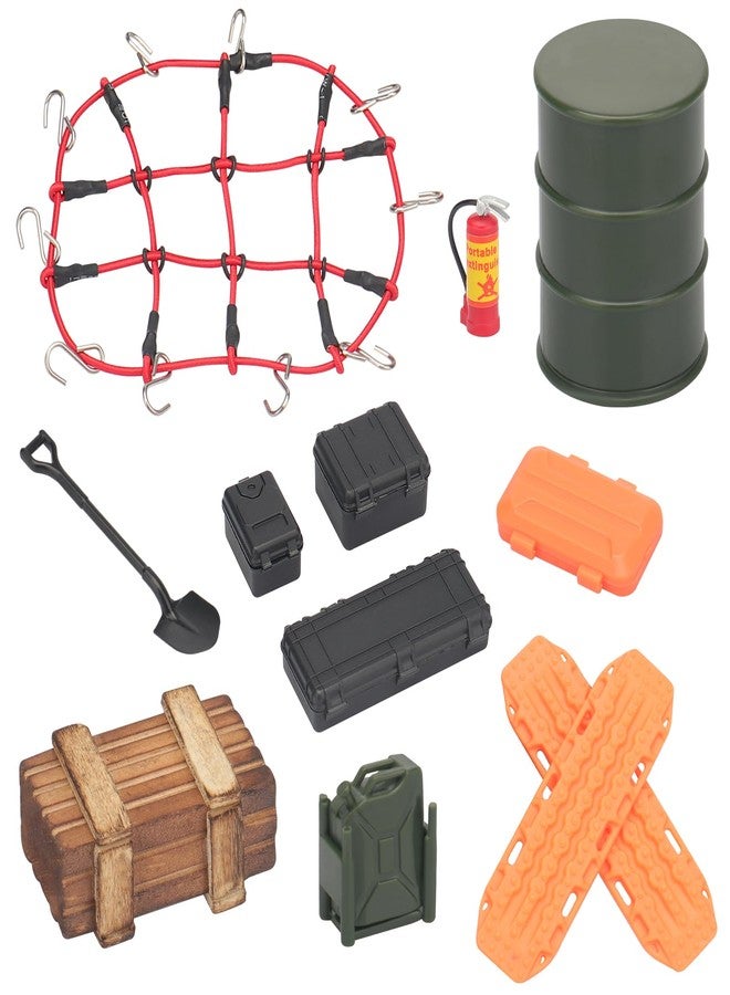 daitoku RC Crawler Accessories, daitoku 1/18 1/24 RC Crawler Car Roof Decoration Included Luggage Net Shovel Storage Box Recovery Board Wood Box for 1/18 TRX4M 1/24 Axial SCX24 - Style B (Red) - Image 1